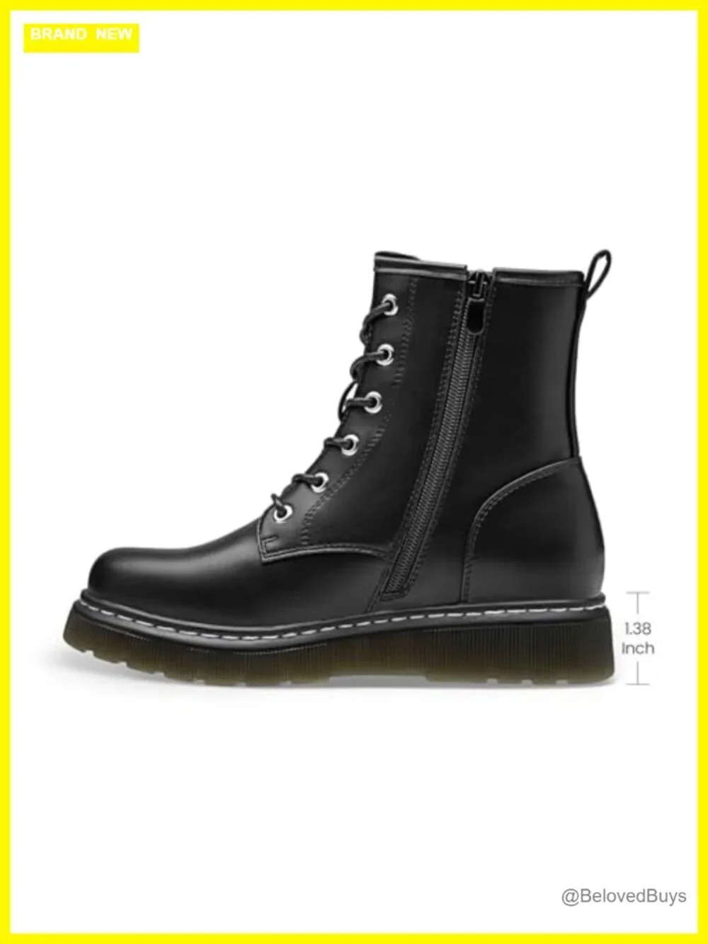 Faux Leather Lace-Up Ankle Boots with Side Zipper, Low Platform Heel, Waterproof